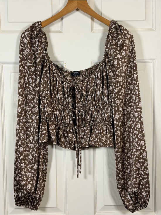 Mixed Threads Tops - Brown Floral Smocked Tie-Front Crop Top - Unknown Brand